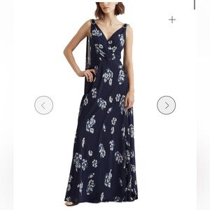 Lauren Ralph Lauren Women’s Blue Floral Crinkled Georgette Gown Dress